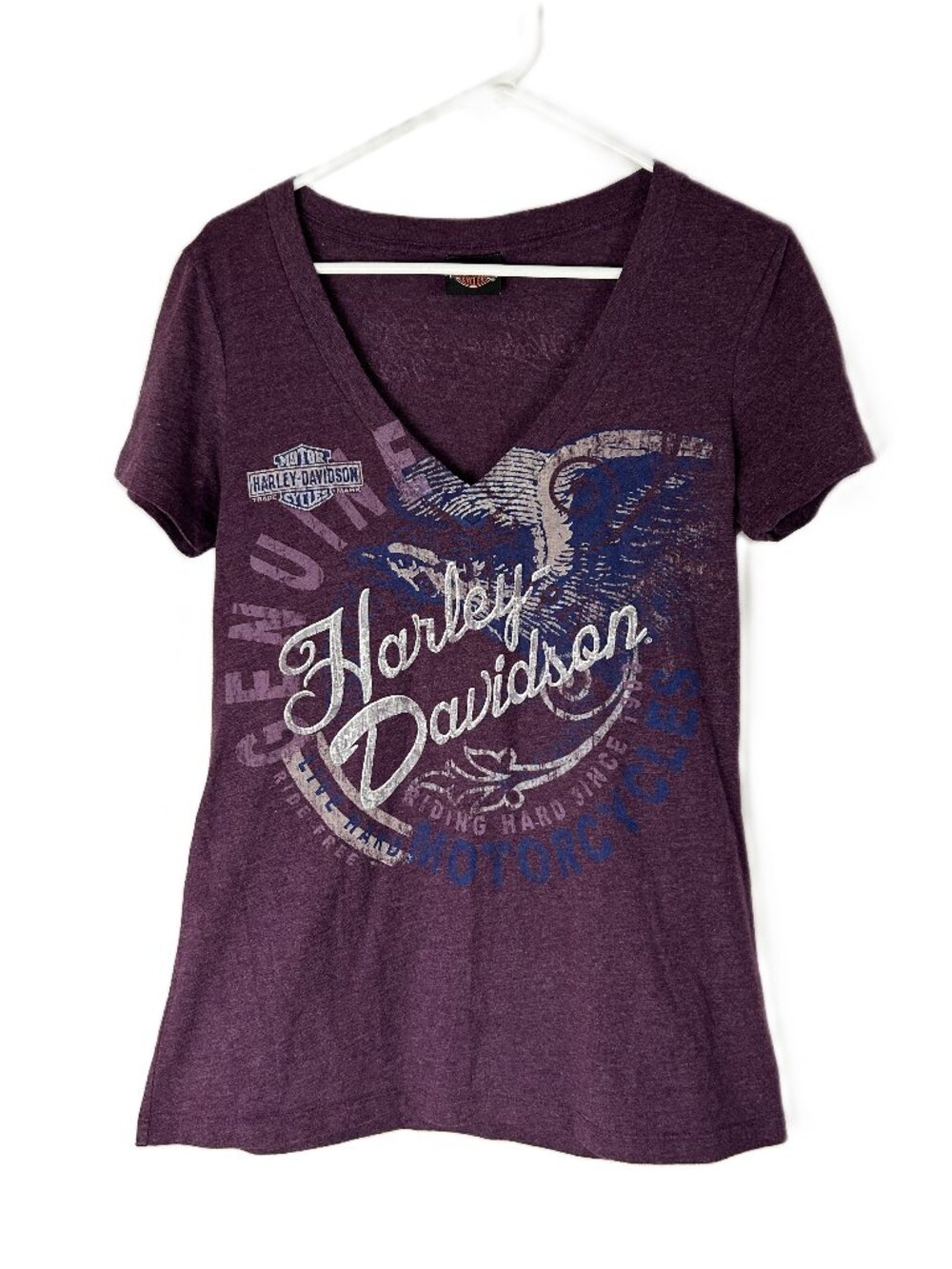 Harley Davidson Washington DC V Neck T Shirt Purple L